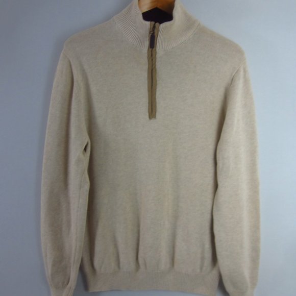 New Weatherproof Mens M Oatmeal Beige Brown Cotton 1/4 Zip LS Sweater NWT $75 - Picture 1 of 10